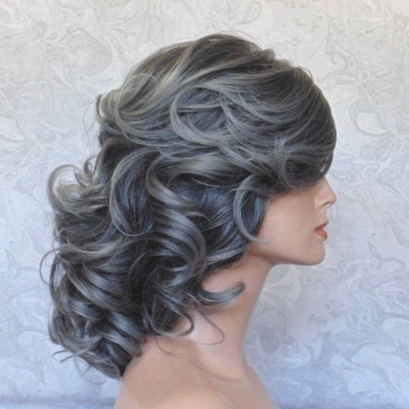 Medium Length, Thick Wavy Black Grey Heat Safe Wig main image 7